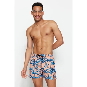 Trendyol Orange Men's Standard Size Tropical Printed Swimwear Marine Shorts