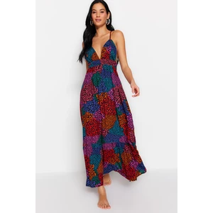 Trendyol Animal Patterned Maxi Woven Beach Dress with Low-Cut Back
