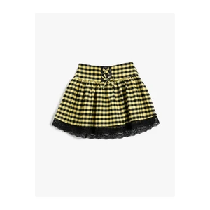 Koton Mini Skirt With Bow And Lace Detail Elastic Waist.