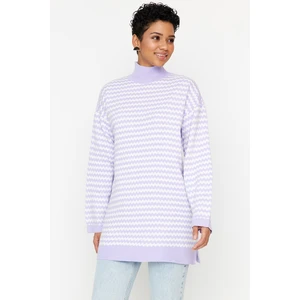 Trendyol Lilac Half Turtleneck Striped Knitwear Sweater