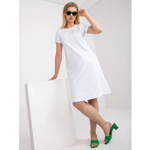 White cotton dress of larger size with ruffle at the back