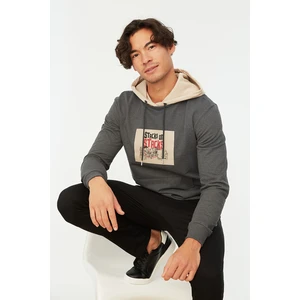 Trendyol Anthracite Men's Licensed Printed Oversized Hoodie Sweatshirt