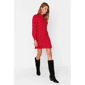 Trendyol Red Balloon Sleeve Ruffle Dress