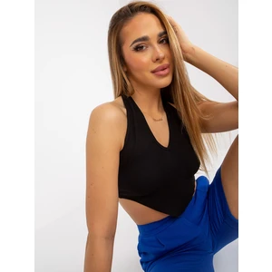 Černý vypasovaný crop top basic v proužcích RUE PARIS