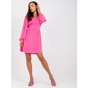 Casual pink dress with lace at the neckline