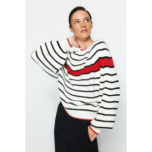 Trendyol Ecru Color Block Crew Neck Knitwear Sweater