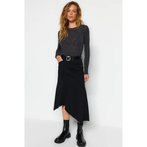 Trendyol Black Asymmetrical High Waist Midi Denim Skirt