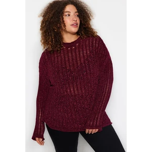 Trendyol Curve Burgundské pletené zboží Plus Size Svetr