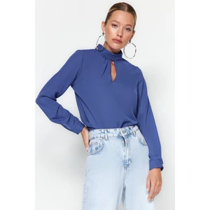 Trendyol Navy Blue High Neck Woven Blouse