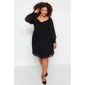 Trendyol Curve Black Plain A-line Mini szőtt Plus size ruha