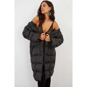 Cool & Sexy Women's Black Hooded Puffy Long Coat MX06