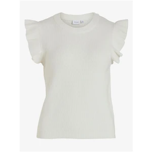 Cream Women's Ribbed T-Shirt VILA Ril - Women