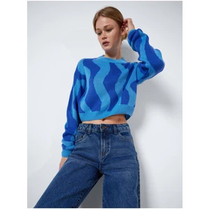 Blue Women Patterned Cropped Sweater Noisy May Cosmic - Women