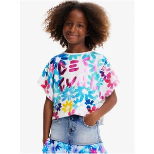 Blue and white girly floral T-shirt Desigual Biscuit - Girls