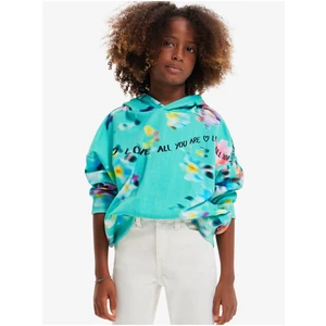 Light Green Girly Floral Hoodie Desigual Flores - Girls