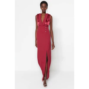 Trendyol Claret Red Weave Evening Dress with Shiny Stones