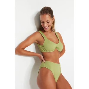 Trendyol Green Textured High Waist Bikini Bottoms with Normal Legs