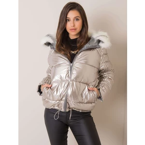 Reversible silver-beige winter jacket with fur