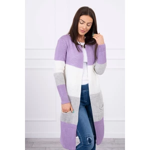 Sweater Cardigan in the straps purple+ecru
