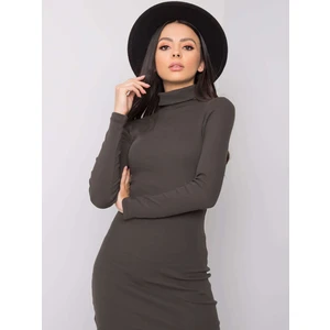 RUE PARIS Dark khaki fitted turtleneck dress