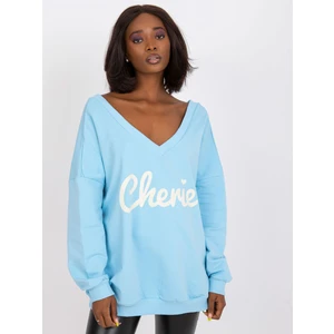 Light blue and white printed sweatshirt with a V-neck