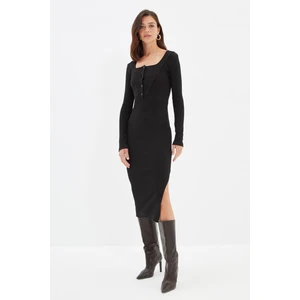 Trendyol Black Square Neck Slit Knitted Dress