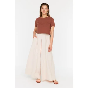 Trendyol Curve Beige Wide Leg Woven Trousers