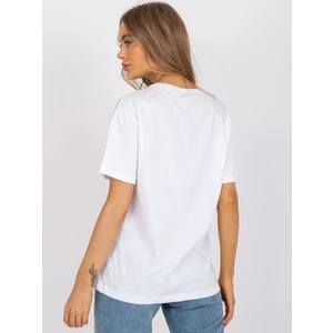 White loose t-shirt with an application and a print