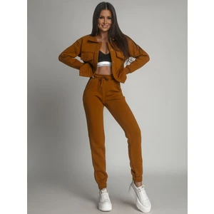 Warm women's set of bomber jacket and sweatpants, caramel