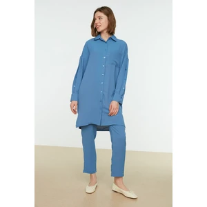 Trendyol Indigo Shirt Collar Pocket and Button Detailed Bottom-Top Suit