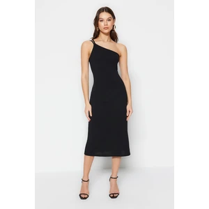 Trendyol Black Strap Midi Crepe Knitted Knit Dress