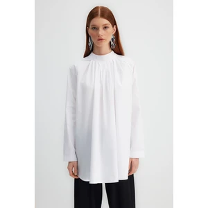 Trendyol X Kevser Sarıoğlu White Collar Pleat Detail 100% Cotton Woven Poplin Tunic