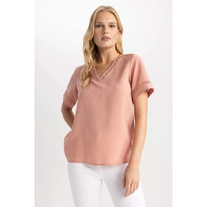 DEFACTO V Neck Regular Fit Short Sleeve Blouse