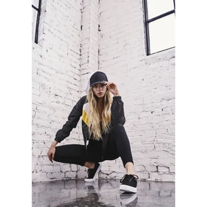 Women's tricolor windbreaker black/white/chrome-yellow