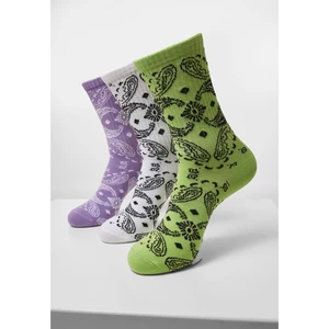 Bandana Pattern Socks 3-Pack White+Lilac+Lilac