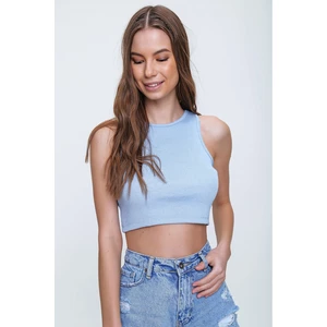 Trend Alaçatı Stili Women's Blue Crew Neck Crop Blouse