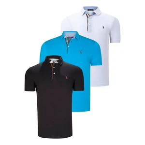 TRIPLE SET T8582 DEWBERRY MENS T-SHIRT-BLACK-WHITE-DARK TURQUOISE