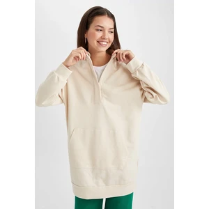 DEFACTO Relax Fit Stand Collar Half Zipper Basic Sweatshirt Tunic