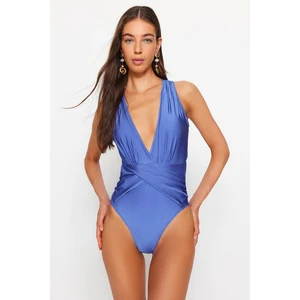 Trendyol Saks Deep Decollete Draped Swimsuit