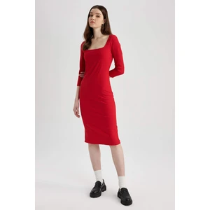 DEFACTO Bodycon Square Neck Ribbed Camisole Midi Long Sleeve Dress