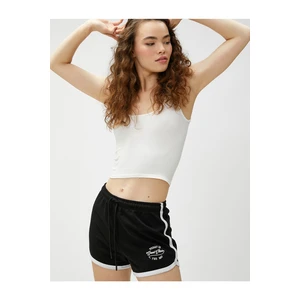 Koton Mini Shorts with Lace-Up Waist and Embroidered Pile Detail.