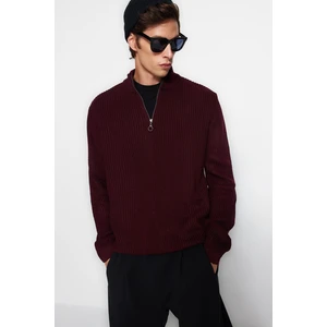 Trendyol Claret Red Men's Regular Fit Half Turtleneck Zippered Collar Sweater