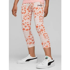 Light Pink Girly Patterned Leggings Puma ESS Mix - Girls