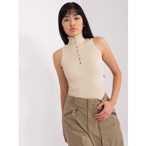 Beige Sleeveless Turtleneck Blouse