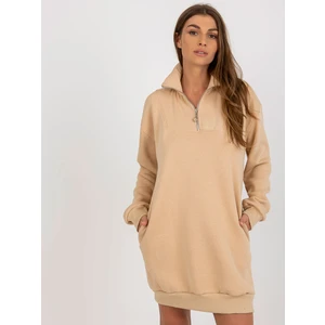 Basic Beige Sweatshirt Dress Oversized Cut