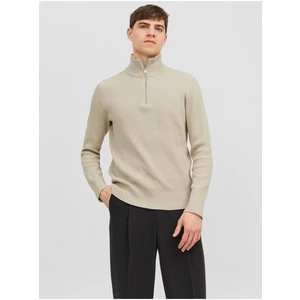 Beige Mens Ribbed Sweater Jack & Jones Perfect - Men