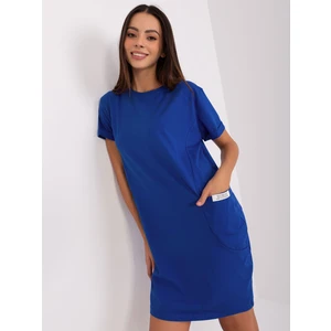 Cobalt blue basic knee-length sweatshirt dress