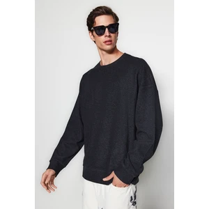 Trendyol Anthracite Men's Basic Oversize/Wide Cut Crew Neck Soft Brushed Thessaloniki Sweatshirt.