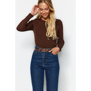 Trendyol Brown Basic Crew Neck Pletený sveter