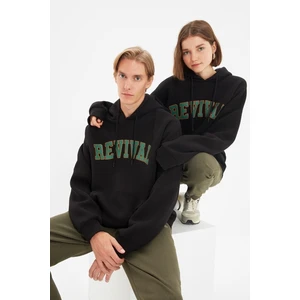 Trendyol Black Unisex Plus Size Oversized Comfortable Hoodie, Printed Sweatshirt with Pillows and a Soft Pillow.